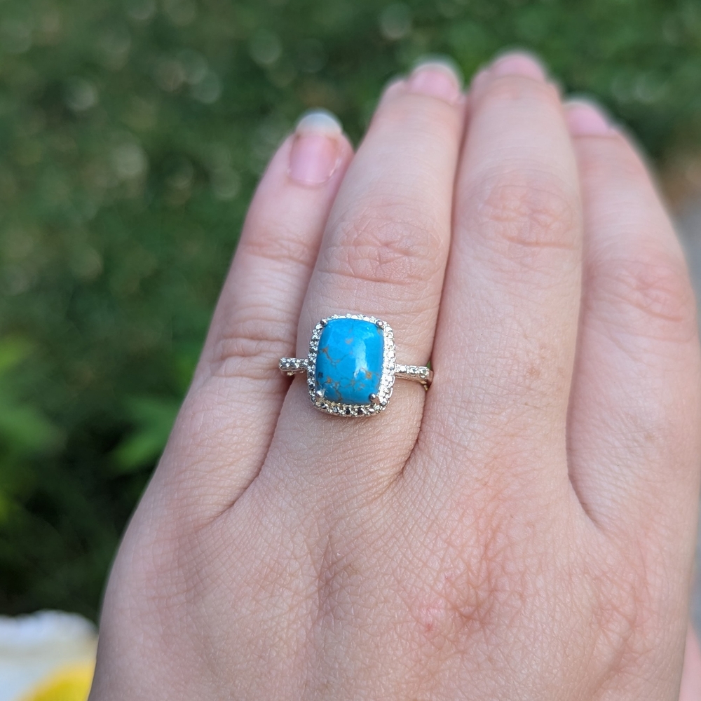 Elegant Turquoise Silver Ring Size 5